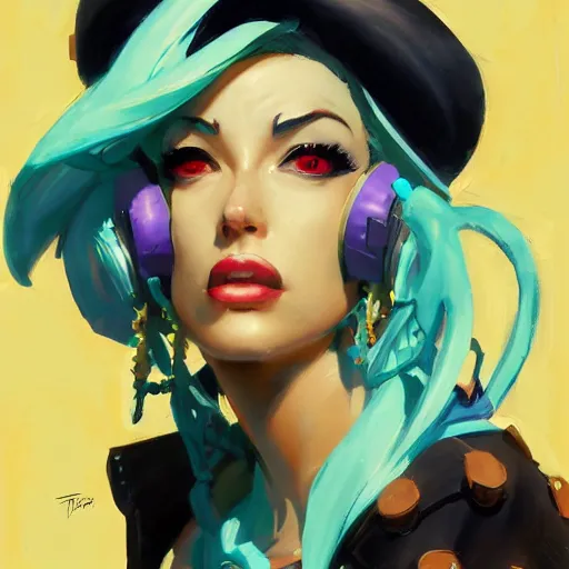 Image similar to greg manchess painting of jolyne kujo as an overwatch character, profile picture, matte painting, bold shapes, hard edges, street art, trending on artstation, by huang guangjian and gil elvgren and sachin teng