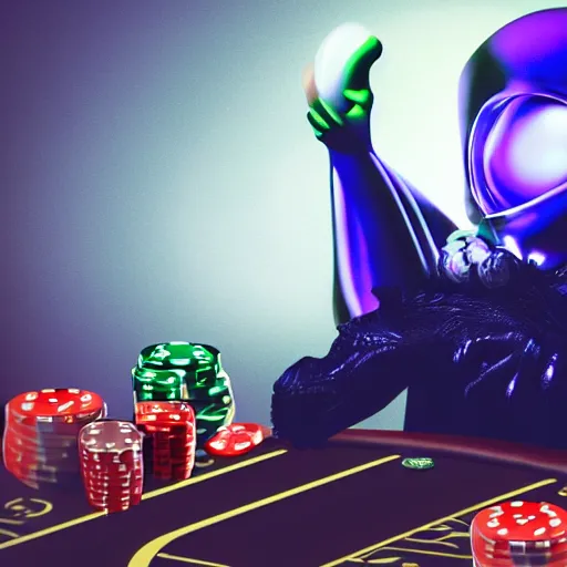 Prompt: alien sitting on bill gate's shoulder in a poker match
