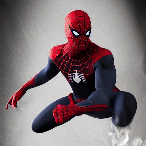 Image similar to black spider - man suit with white web lining, cinematic, volumetric lighting, realistic, hyperdetailed, photorealistic, photograph