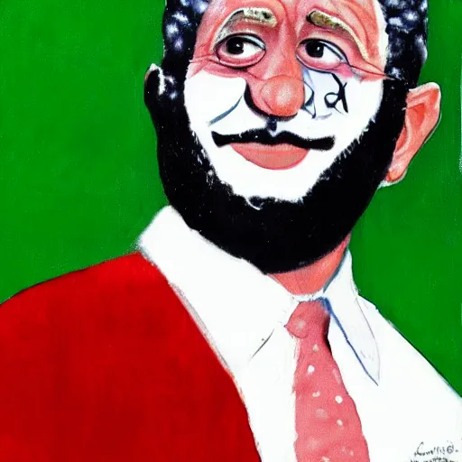 Prompt: george bush wearing tinfoil hat painting osama bin laden clown