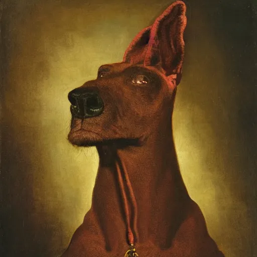 Prompt: portrait of a xoloitzcuintli, by rembrandt