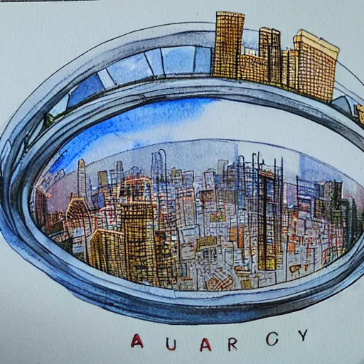 Image similar to a solarpunk domed city, watercolour