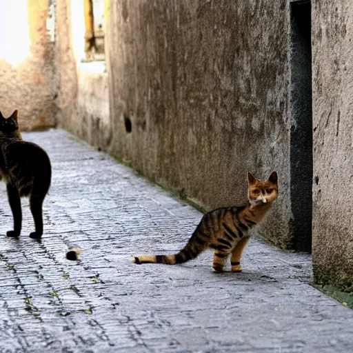 Prompt: Stray cat in the walled city