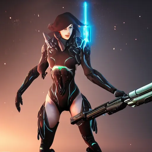 Prompt: photograph of female Saryn!!!!!!!!!!!! warframe holding a rifle!!!!!!!, 8k resolution, high detail, ULTRA REALISTIC VFX, reflections