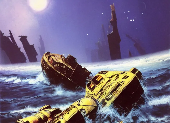 Image similar to the wreck of the hesperus, matte painting, chris foss