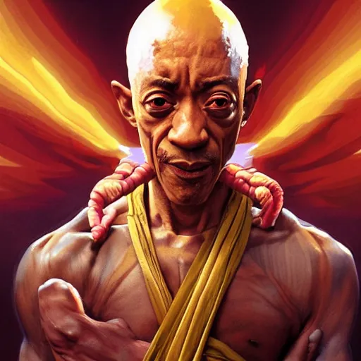 Image similar to giancarlo esposito as dhalsim street fighter, 4 k, ultra realistic, detailed focused art by artgerm and greg rutkowski and alphonse mucha