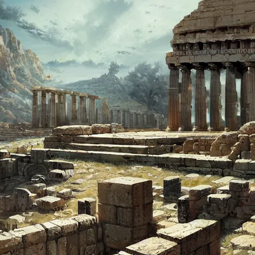 Prompt: Ancient Greek Polis in the past by Greg Rutkowski