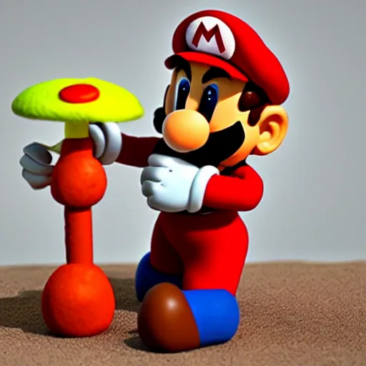 Image similar to claymation mario doing something ridiculous