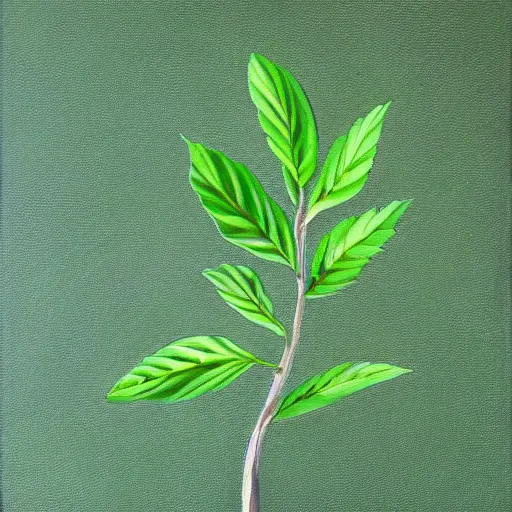 Image similar to an abstract painting of a dark green plant growing to take up everything against a mint green background, painting