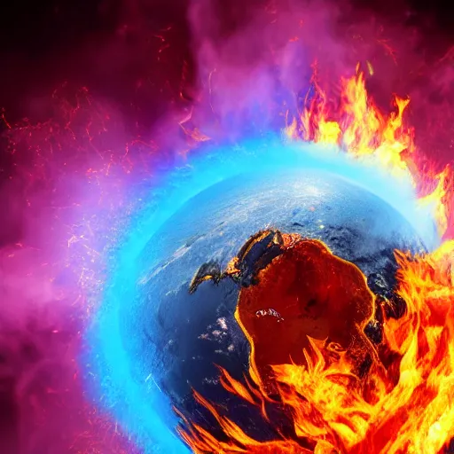 Prompt: the world on fire after a gender reveal went wrong, 4 k, ultra realistic photo