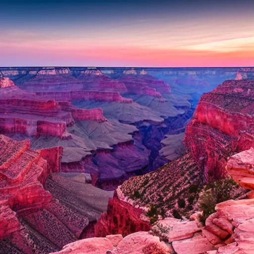 Image similar to a photograph of a pink and blue sunset at the grand canyon,