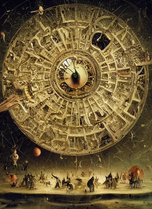 Image similar to the invention of time, modern fine art, fractal, intricate, elegant, highly detailed,, by jheronimus bosch and greg rutkowski,