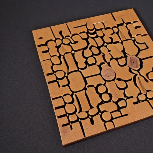 Prompt: A geometrical wooden burr puzzle, product photo, Eric Fuller