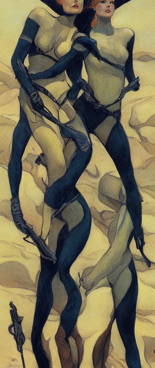 Image similar to beautiful exotic female fremen, on dune, by artgerm michael whelan gustav klimpt