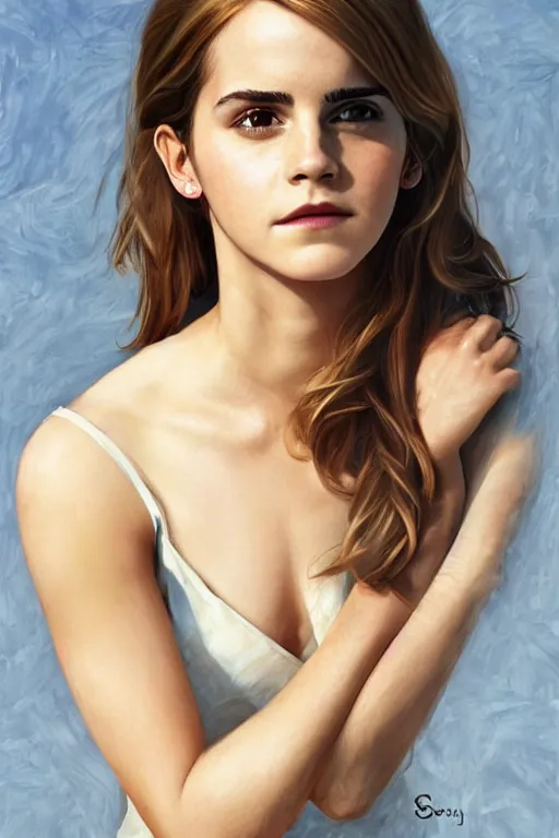 Image similar to emma watson in the style of stefan kostic, realistic, full body, sharp focus, 8 k high definition, insanely detailed, intricate, elegant, art by stanley lau and artgerm