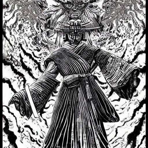 Image similar to Samurai by Kentaro Miura, psychedelic