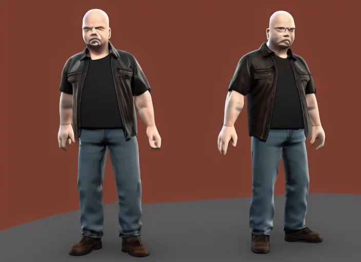 Image similar to 3 d model of rick harrison character in fighting game, stylized 3 d graphics, hdr, ultra graphics, ray tracing, 4 k image