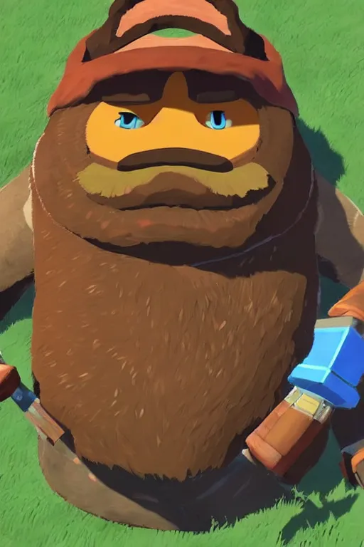 Prompt: an in game portrait of mr. resetti from the legend of zelda breath of the wild, breath of the wild art style.