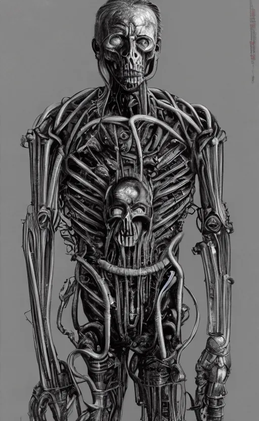 Prompt: full body portrait of t - 8 0 0 by wayne barlow, stanley donwood, anton semenov, zdzislaw bekinski, hr giger, 8 k, fantasy, dark, highly detailed