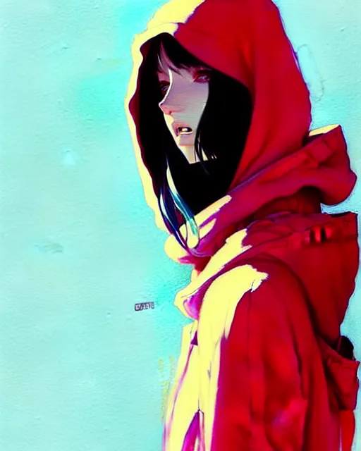 Image similar to a ultradetailed painting of a stylish girl in a oversized hoodie by conrad roset, greg rutkowski and makoto shinkai trending on artstation