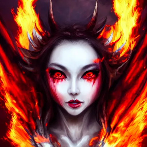 stunning female demon surrounded in fire, korean, | Stable Diffusion