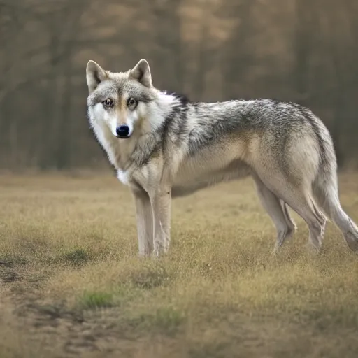 Image similar to professional photograph of a light brown gray and cream wolf, high quality, hd, 8 k, 4 k, magnificent, award - winning, nature, nature photography, awe - inspiring, highly detailed, amazing