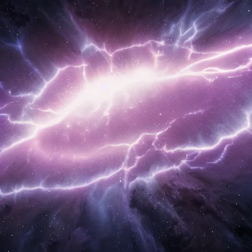 Image similar to nebula made of lightning, planets, shore, twister, 4 k