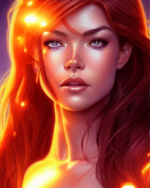 Image similar to ultra realistic illustration, young denise richards as starfire anime, intricate, elegant, highly detailed, digital painting, artstation, concept art, smooth, sharp focus, illustration, art by artgerm and greg rutkowski and alphonse mucha and wlop