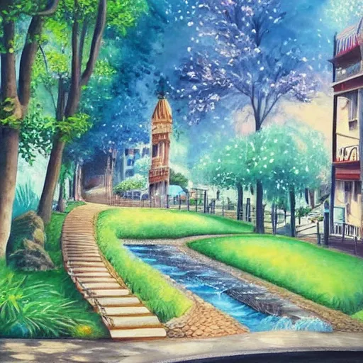 Prompt: Beautiful city of the future in harmony with nature. Nice colour scheme, soft natural colour. Beautiful detailed painting by Lurid. (2022)