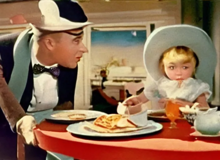 Image similar to a film still of teemo in breakfast at tiffany's ( 1 9 6 1 ), technicolor