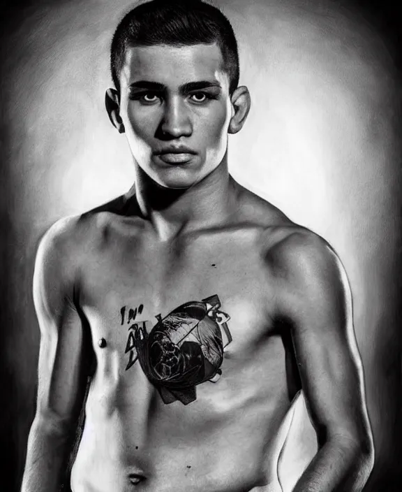 Image similar to portrait of a handsome young spanish ufc fighter, art by denys tsiperko and bogdan rezunenko, hyperrealism