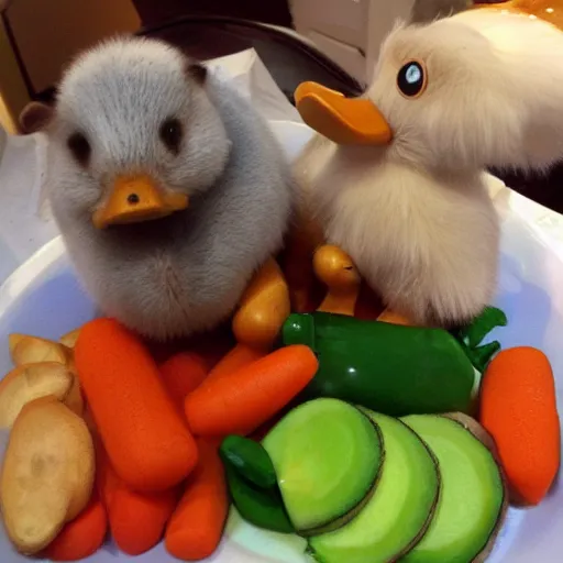 Image similar to beaver and duck, vegetables