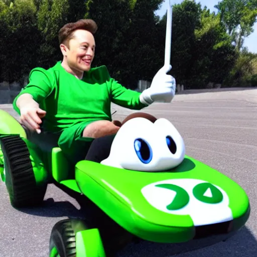 Prompt: elon musk as luigi in mario kart