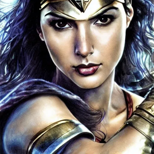 Prompt: Gal Gadot as Wonder Woman, by Luis Royo