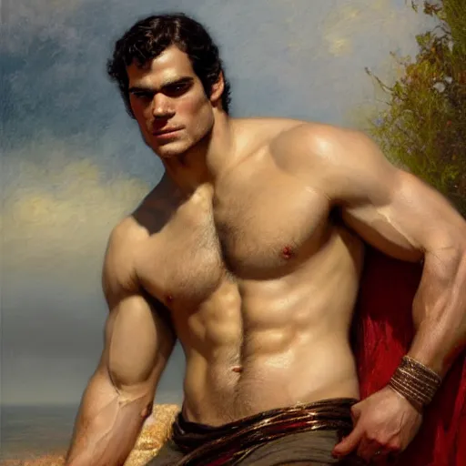 Prompt: attractive shirtless henry cavill. highly detailed painting by gaston bussiere, craig mullins, j. c. leyendecker 8 k