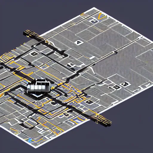 Image similar to gps navigator with electronic components as buildings