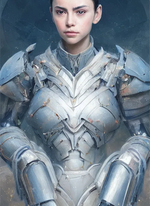 Image similar to a professional portrait of a beautiful young female, clothed in ethereal battle armor, olive skin, long dark hair, beautiful bone structure, symmetrical facial features, intricate, elegant, digital painting, concept art, smooth, sharp focus, finely detailed, illustration, from Valerian and the City of a Thousand Planets, in the style of Ruan Jia and Mandy Jurgens and Artgerm and Greg Rutkowski and William-Adolphe Bouguerea