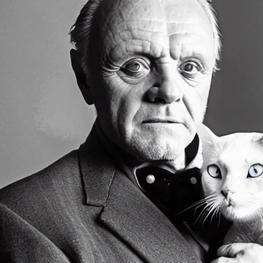 Prompt: anthony hopkins the godfather with the face of a cat, holding a cat with the face of anthony hopkins the godfather