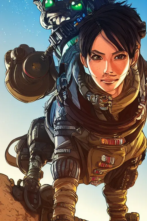 Prompt: Trex as an Apex Legends character digital illustration portrait design by, Eiichiro Oda detailed, gorgeous lighting, wide angle action dynamic portrait