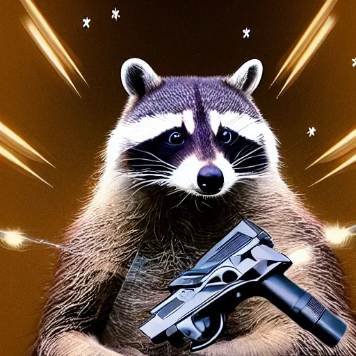 Image similar to racoon holding a laser gun, digital art , centred award winning 4K