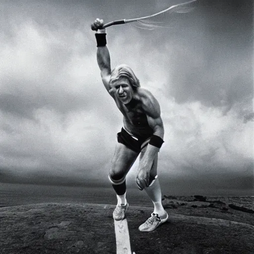 Image similar to a annie leibovitz portrait of bjorn borg at the peak of his career