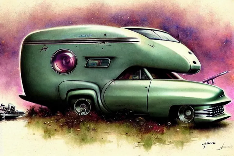 Image similar to ( ( ( ( ( 1 9 5 0 s retro science fiction rv ratrod camper boat. muted colors. ) ) ) ) ) by jean - baptiste monge!!!!!!!!!!!!!!!!!!!!!!!!!!!!!!