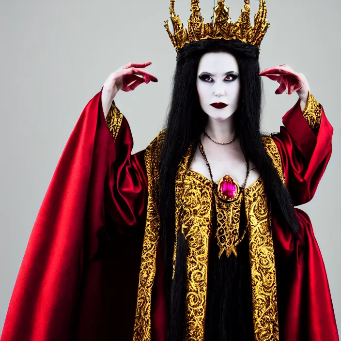 Prompt: photograph of a vampire queen with ornate robes. extremely detailed. dslr. 3 5 mm 8 k