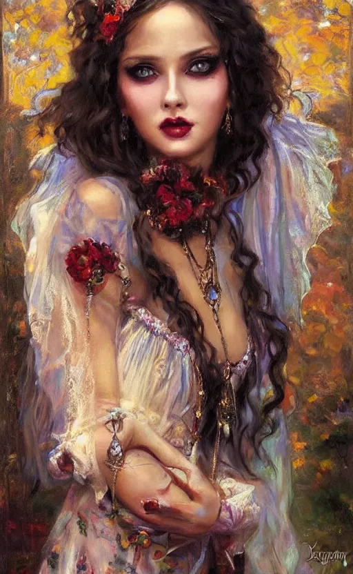 Image similar to Gypsy gothic princess. by Konstantin Razumov, horror scene, highly detailded