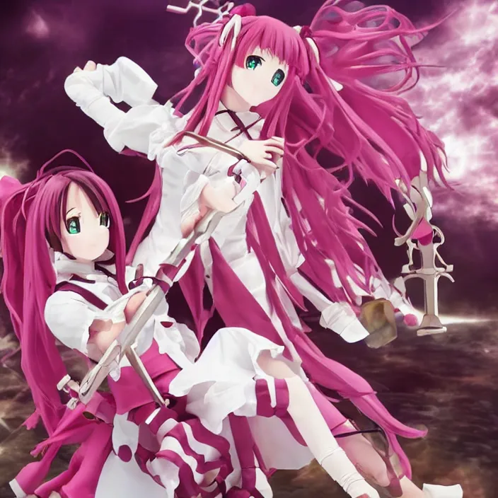 Image similar to magical girl Madoka Kaname taking christ down from the cross