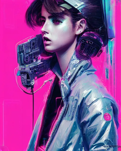 Image similar to detailed ana de armas portrait Neon Operator Girl, cyberpunk futuristic neon, reflective puffy coat, decorated with traditional Japanese ornaments by Ismail inceoglu dragan bibin hans thoma greg rutkowski Alexandros Pyromallis Nekro Rene Maritte Illustrated, Perfect face, fine details, realistic shaded, fine-face, pretty face