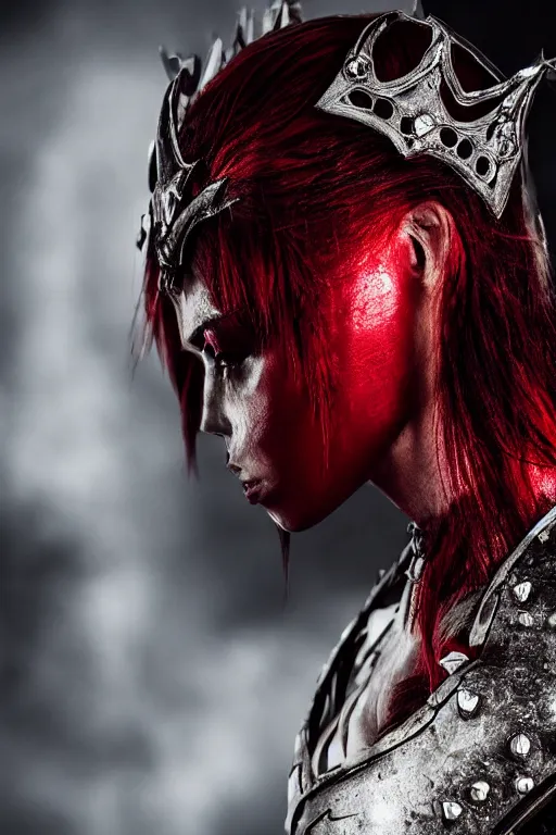 Image similar to the blood crown queen wear the scarlet armor, cinematic lighting, various refining methods, micro macro autofocus, ultra definition, award winning photo