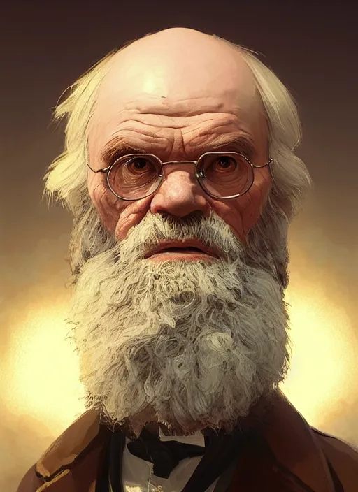 Image similar to highly detailed portrait charles darwin in gta v, stephen bliss, unreal engine, fantasy art by greg rutkowski, loish, rhads, ferdinand knab, makoto shinkai and lois van baarle, ilya kuvshinov, rossdraws, tom bagshaw, global illumination, radiant light, detailed and intricate environment