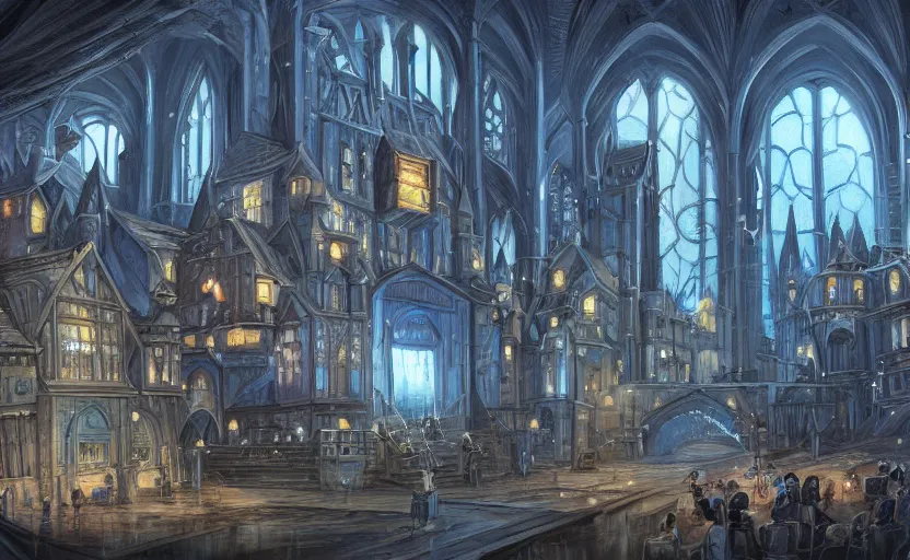 Prompt: a super detailed beautiful painting of futaristic hogwarts by shaddy safadi, 8 k, blue hue, warm lighting, cyberpunk trending on artstation