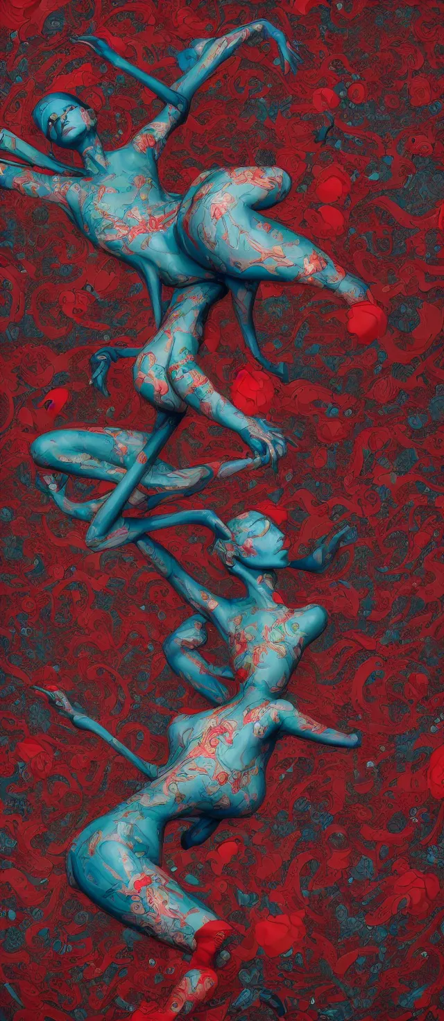 Image similar to evil by james jean, high quality masterpiece painted, detailed patterned background, 4 k, trending on artstation, octane render,